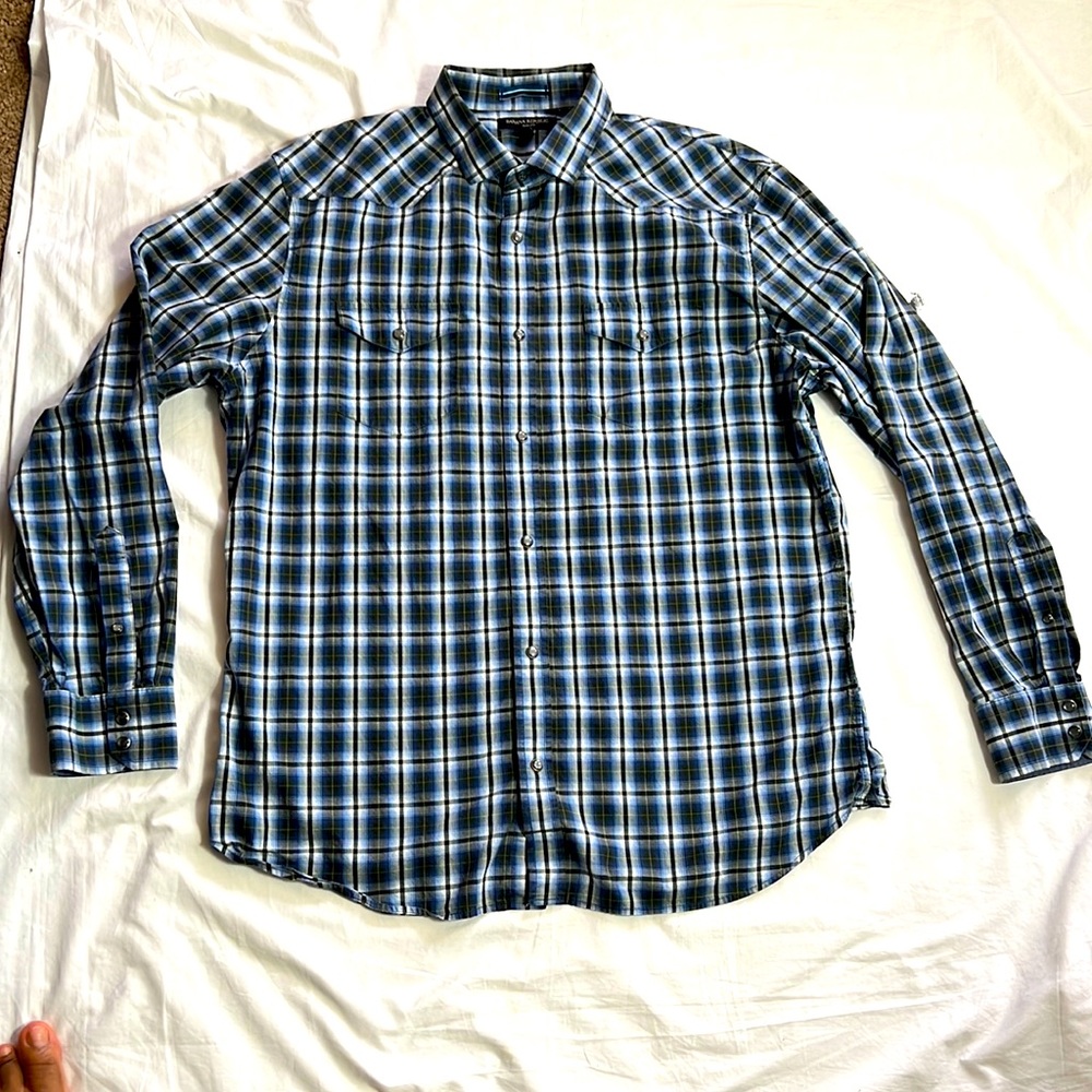 Banana republic men snap button plaid dress shirt size X-Large excellent used